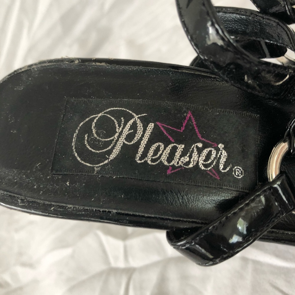 Pleaser Black Strappy Studded Patent Leather Heels - Picture 6 of 8